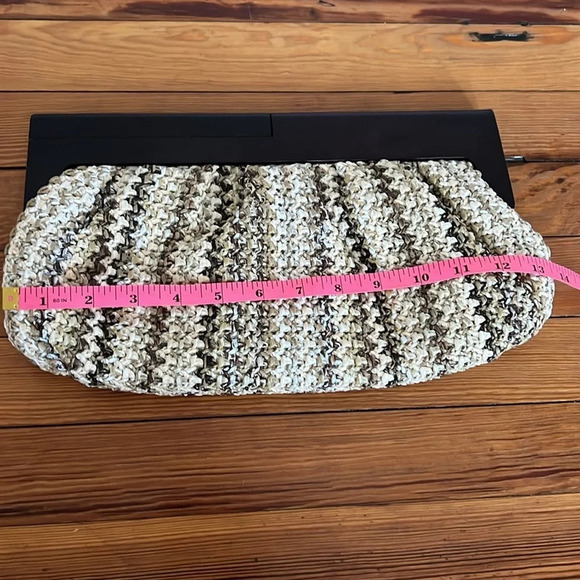 MMS Design Studios Woven Clutch in Neutral Colors with a Wooden Style Handle - Picture 3 of 5